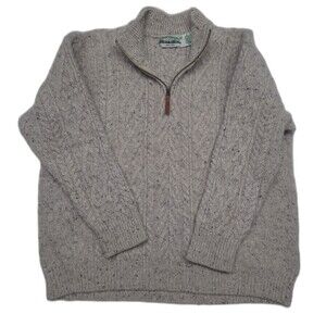 Vtg Aran Crafts Quarter Zip Oatmeal Sweater